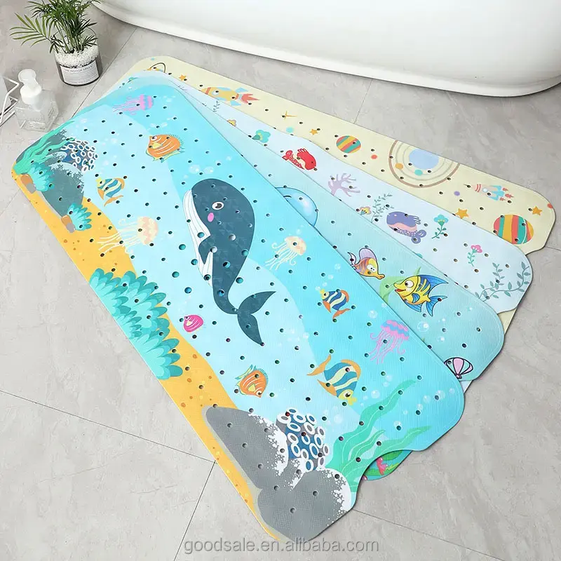 Extra Long 100*40cm Machine Washable Multi Print Color Non Slip Durable Pvc Bathtub Mat for Kids Safe Showering Mat