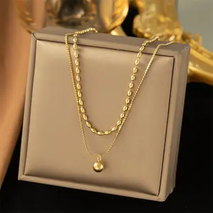 Light luxury stainless steel 18k gold plated ball pendant necklace Jewelry women's layered chain necklace
