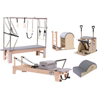 Set de 5 Pièces Pilates Reformer Multifonctionnel en Bois de Hêtre pour Yoga et Renforcement du Corps en Intérieur