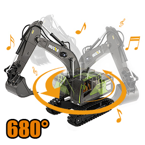 Huina 1/18 1661 điều khiển từ xa RC xe kỹ thuật nâng cấp chức năng khói đồ chơi điện máy xúc kim loại 12 kênh 25m phạm vi - Product Image 2