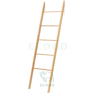 Suministro de fábrica, escalera de toallas de bambú, estante de secado de toallas de madera de 5 niveles, estante secador de tela independiente para baño personalizado - Product Image 3