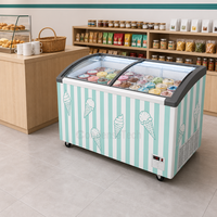 Congélateur à glace commercial 720L avec porte vitrée incurvée, refroidissement direct, congélateur coffre profond pour restaurant