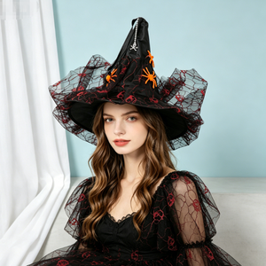 Sombrero <span class=keywords><strong>de</strong></span> <span class=keywords><strong>Bruja</strong></span> Gótico para Halloween, Sombrero <span class=keywords><strong>de</strong></span> <span class=keywords><strong>Tul</strong></span> Rojo <span class=keywords><strong>con</strong></span> Decoración <span class=keywords><strong>de</strong></span> Araña y Calavera Naranja, Disfraz <span class=keywords><strong>de</strong></span> Cosplay para Mujer, Accesorio para la Cabeza - Product Image 1