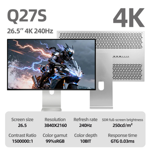 Moniteur de jeu et de bureau KUYCON Q27S 26,5 pouces 4K 240Hz avec écran Retina pour la photographie, la conception graphique, moniteur vertical en aluminium pour ordinateur de bureau - Product Image 2