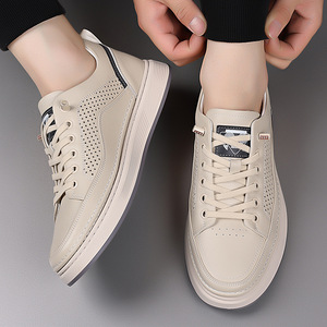 Shwegfnxcb Baskets d'été respirantes à plateforme pour hommes, chaussures décontractées blanches à bout rond, semelle souple et légère - Product Image 4