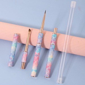 Pinceaux à ongles professionnels avec manche métallique et logo personnalisé, pour nail art, liner, striping, dessin, ovale, plat, rond, gel de construction, manucure française, salon - Product Image 4