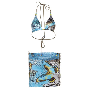 Bikini con perle 2025 <span class=keywords><strong>e</strong></span> 3 pezzi Set Sexy da donna con alter Bar + slip + gonne Skinny con stampa farfalla costume da bagno da spiaggia per le vacanze - Product Image 6