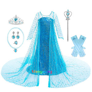 Petites filles <span class=keywords><strong>luxe</strong></span> princesse <span class=keywords><strong>Elsa</strong></span> robe avec brillant longue Cape filles anniversaire princesse reine des neiges Costume Cosplay enfants habiller - Product Image 4