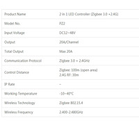 Contrôleur LED Miboxer PZ2 2 en 1 20A Zigbee 3.0 2.4G DC12-48V, luminosité et température de couleur réglables, gradation PUSH, garantie 5 ans