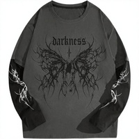 T-shirt gothique à manches longues pour homme, style automne, col rond, imprimé noir, coton, taille oversize