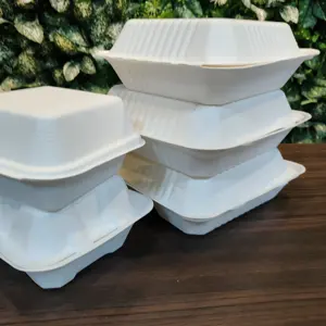 100% Conteneurs compostables à emporter Conteneurs à emporter à clapet Boîte à bagasse de canne à sucre