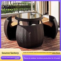 Ensemble de salle à manger pour petite terrasse, mobilier de patio, balcon extérieur, jardin, rotin moderne, table à manger de luxe et 4 chaises