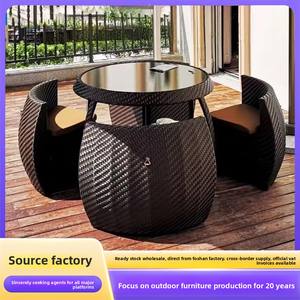 Ensemble de salle à manger pour petite terrasse, mobilier de patio, balcon extérieur, jardin, rotin moderne, table à manger de luxe et 4 chaises - Product Image 2