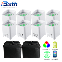 Projecteurs LED Smart DJ S6 8 pièces avec 2 sacs, 6x18W RGBWA+UV, rechargeables, WiFi, application, pour éclairage de scène et de fête