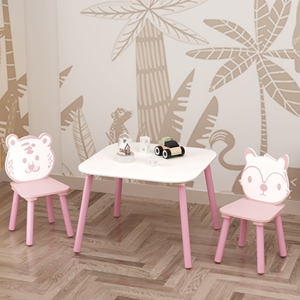 3-Piece Modern Kids <b>Table</b> & Chair Set Wooden Toddler Desk with Animal Backrest Easy Assembly <b>Activity</b> <b>Table</b> for Playroom Nursery - Product Image 6