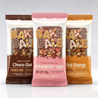Emballage personnalisé en sachet oreiller de qualité alimentaire avec logo pour barres énergétiques, biscuits, bonbons, fruits secs