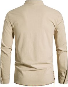 Camicie Casual da <span class=keywords><strong>Uomo</strong></span> 100% Cotone Vintage con Colletto Alto e Lacci - Product Image 2