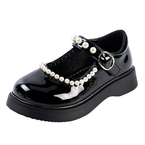 Chaussures habillées en cuir PU noir clair à bout rond et à enfiler pour bébés filles, style princesse Mary Jane - Product Image 1