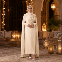 Ensemble 2 pièces sans plis avec hijab assorti, robe élégante et modeste longueur cheville, couleur unie, pour le quotidien et les fêtes, en polyester, Abaya de Dubaï