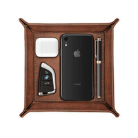 Plateau de rangement en cuir véritable pour bureau, organiseur de chevet en cuir de qualité supérieure, plateau de vanité, support de rangement pour table de nuit