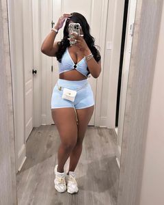 Nuovi arrivi estate 2024 Boutique S-2XL <span class=keywords><strong>Top</strong></span> Crop Hot Sexy moda due pezzi Shorts Set - Product Image 3