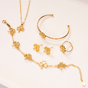 18K Gold Plated Designer <strong>Jewelry</strong> Famous <strong>Brands</strong> <strong>Lucky</strong> Flower Necklace Earphone Ring Bracelet Set Luxury <strong>Jewelry</strong> Set for Women - Product Image 3