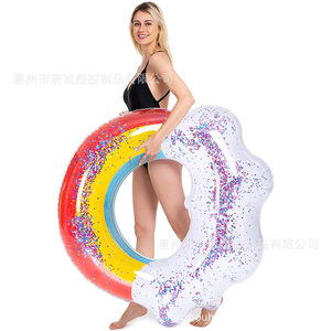 <b>Inflatable</b> Rainbow Cloud Sequined Swimming Ring 120Cm Thickened PVC Adult Water Float Novelty Design - Product Image 1