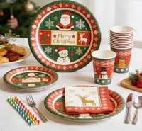 Ensemble de vaisselle jetable sur le thème de Noël, fournitures pour dîner de Noël, ensemble complet de vaisselle jetable pour Noël, kit de décoration de table pour fête