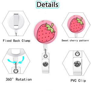 heat transfer strawberry lanyard strap, retractable and easy-pull <b>ID</b> card <b>holder</b>, pink name tag strap - Product Image 4