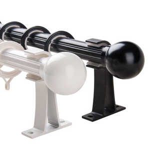 Modern Double Curtain Rod Set With Spherical Finials And <b>Bracket</b> In Black And <b>White</b> Plastic 0.75-0.99 Inch Diameter - Product Image 1