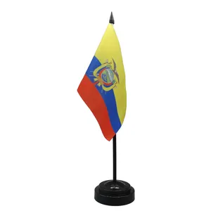 Ecuador Table Flag Polyester Fabric With Black Plastic pole and ABS Base Office decoration can custom design