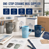 Coffret Cadeau Tasse Souvenir Athènes Personnalisée en Porcelaine Fine, Motif Ligne Art Bleu Égéen, Design Temple d'Athéna et d'Érechtheion, Anti-fuite