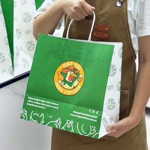 Emballage personnalisé pour restaurant de restauration rapide, sac en papier kraft écologique pour hamburgers, poulet frit, nuggets, sac à emporter avec poignées - Product Image 6