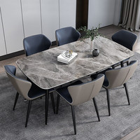 Table à manger en pierre de luxe italienne avec plateau en dalle de pierre et pieds en métal, adaptée aux maisons, hôtels, villas et appartements