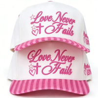 Gorro de Béisbol Personalizado con Bordado 3D, Visera a Rayas Rosa y Blanca, 5 Paneles, Ajustable, de Algodón, Estilo Retro, con Cierre a Presión, para Uso Diario Informal