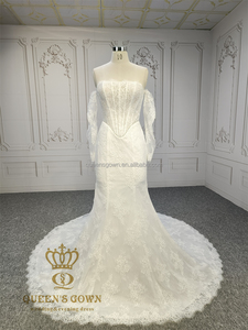 Vestido <span class=keywords><strong>de</strong></span> <span class=keywords><strong>Novia</strong></span> Clásico y Elegante QUEENSGOWN, Estilo <span class=keywords><strong>Sirena</strong></span>, con Hombros Descubiertos, Encaje Francés <span class=keywords><strong>de</strong></span> Alta Calidad y Cola Desmontable - Product Image 3