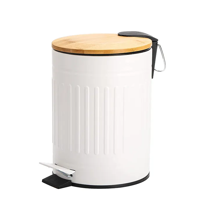 金属製のゴミ箱バスルームキッチン用の丸いゴミ箱竹のふた付きの金属製のゴミ箱