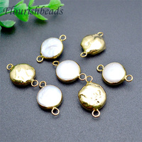 Perles d'eau douce naturelles plaquées or, Double suspension, rondes irrégulières en forme de goutte d'eau, perles amples, vente en gros, 10 pièces
