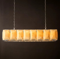 Lustre suspendu rectangulaire en albâtre de style nordique personnalisé, luminaires suspendus en acier et laiton pour hôtel, salle à manger, restaurant