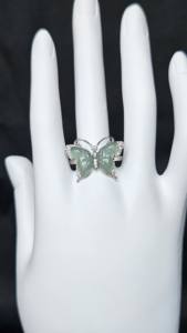 Bague unique en jadeite avec papillon en diamant cultivé, plaqué argent 925, jadeite certifiée NGIC, paradis pour les collectionneurs - Product Image 2