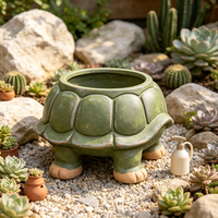 Pot de fleurs en résine fait main et peint à la main en forme de tortue verte vintage, ornement de jardin décoratif pour cour, patio, extérieur