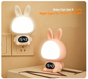 Veilleuse en forme de lapin avec horloge numérique LED blanc chaud, à intensité variable, pour bébés et enfants - Product Image 3