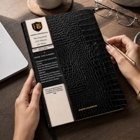 Agenda de gestion domestique pour PDG, personnalisé, format A4, en cuir PU noir effet croco, couverture rigide, gaufré, avec bande de maintien et cordon, 2026 2027