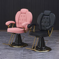 Fauteuil de Barbier Rétro Doré Inclinable en PU, Chaise de Coiffure Professionnelle avec Cadre Métallique pour Salon de Coiffure – Vente en Gros