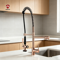 Robinet de cuisine monocommande en laiton massif, finition or rose brossé, avec douchette extractible, cartouche céramique, montage sur plan, facile à utiliser