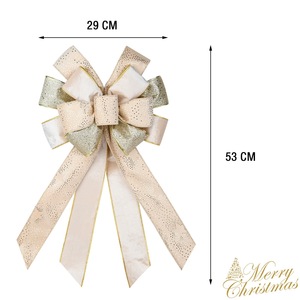 Hot Sale <b>Christmas</b> Decorative Bow Glossy Velvet <b>Ribbon</b> Linen Textured Letter Print Golden Trim Wreath <b>Tree</b> Topper Ornament - Product Image 3