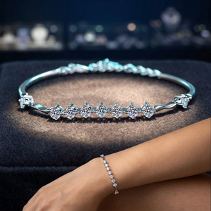 S925 Sterling <b>Silver</b> Rhodium Plated Women's Moissanite Emerald Cut Claw Setting GRA Certified Trendy <b>Bracelet</b> <b>Bangles</b> - Product Image 5