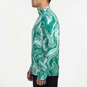 <b>Men's</b> Long Sleeve Fishing <b>Shirt</b> Green Abstract Marble Sublimation <b>Print</b> Mock Neck Top - Product Image 3