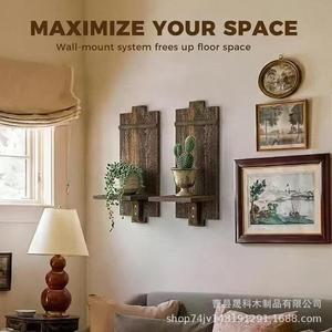 Wooden <b>Wall</b> <b>Mounted</b> <b>Shelf</b> Rectangle 1 Tier Multipurpose Living Room Storage Rack For Plants And Decor - Product Image 3