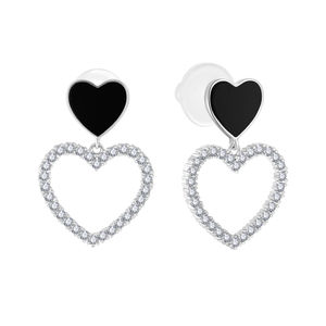 YILUN Boucles d'oreilles en argent sterling 925 Love in Air Heart Drop Rhodium Plated Zircon Stones Women's Party Office/Career - Product Image 1